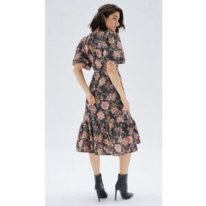 Minkpink x Revolve Mehdya Wrap Floral Midi Dress Puff Sleeve Ruffle Hem, size XS
